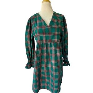 Smocking Place Green Plaid Cotton Dress Loungewear Nightgown Sz M Granny